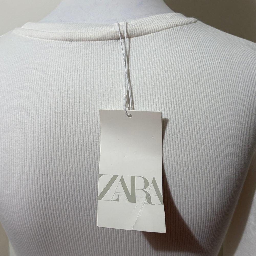 Zara Ribbed White Bodysuit Size S New With Tag - Picture 5 of 8